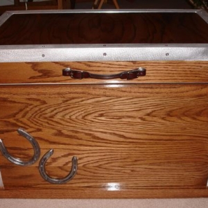 Tack box I made for a friends wife.  For those that don't know (I didn't till Vince asked me to make it), tack boxes are used by people who have horses to keep all their horse stuff in!