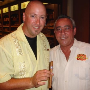 Don Pepin Garcia and myself with the Connecticut  Lancero that he rolled just for me, a true one of a kind cigar.