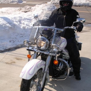 March 10th, 2008, still several feet of snow on the ground and Linda wants to go for a ride.  God I love that woman!
