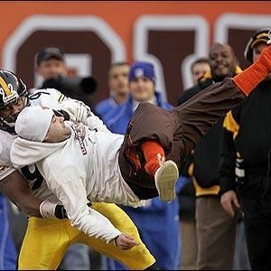 James Harrison hugging a Cleveland fan