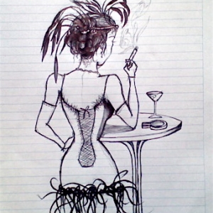 Sexy lady with a cigar and martini. Pen.
ORIGINAL
