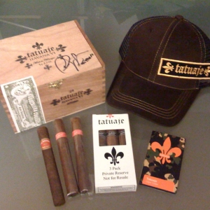 swag from Tatuaje event. Box signed by Pete.