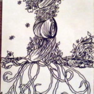 Magic marker. A female tree (giving flowers) and a Male tree (giving apples) hugging each other.
ORIGINAL