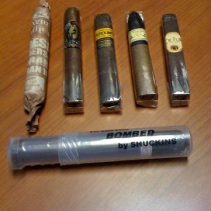 Shrapnel from un-provoked attack by Shuckins! The signature tube holds a coveted Tatuaje!