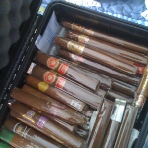 My travel that has anything from a glass tubed Opus Lancero from '05 to Punch corojo's that I give to friends