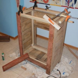 Icebox with back taken off.  Built a poplar frame for the inside to get the cabinet square.