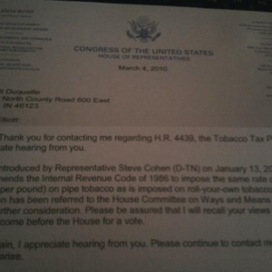 Tobacco Tax Letter