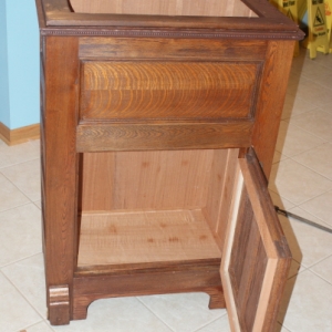 Spanish Cedar Lining.  Just like the top, the door has a frame on the inside of it.  This used to have zinc on it.  Maybe I should do somenting out of copper sheet?