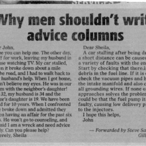 Why Men Shouldn't write advice columns
