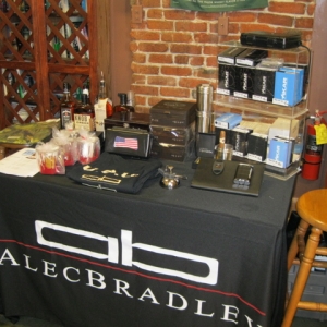 Alec Bradley and Xikar table with Bourbons