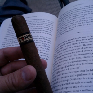 Enjoying a nice Cohiba while reading Decision Points by Mr. Bush