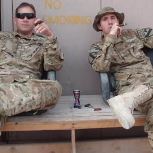 My buddy Josh (left) and myself (right) relaxing after a long night.