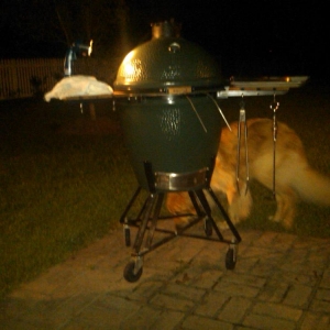 Night grill with NOLA cleaning up the droppings.
