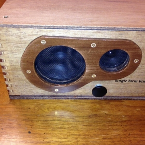 I decided to go with a sort of Art Deco look on this box.  I could have left the speaker covers unstained but I wanted a little contrast.  This unit has 20 watts per channel, 3" inch woofers and 1.5" tweeters.