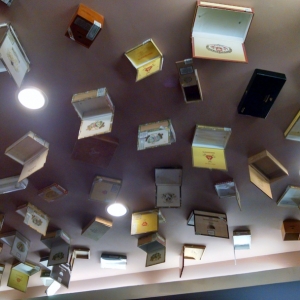 Cigar Bar Lounge Ceiling Decorated By EMPTY Cigar Boxes