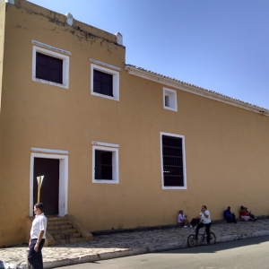 Ice Cream Vendor On Corner Of A Church