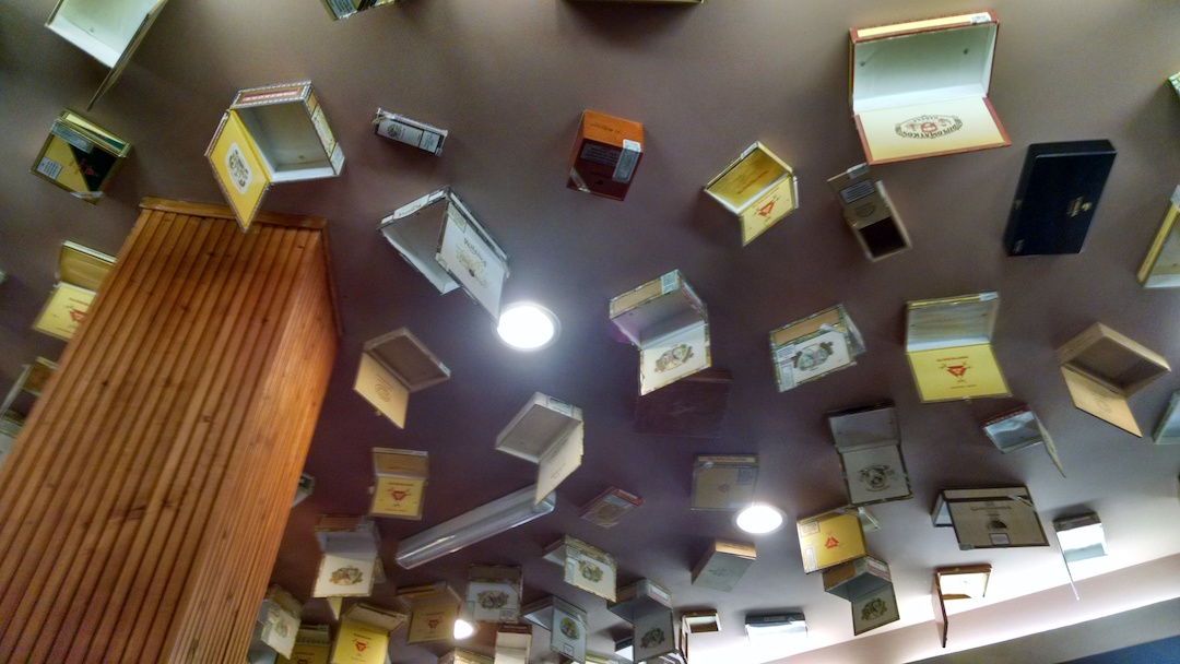 Cigar Bar Lounge Ceiling Decorated By EMPTY Cigar Boxes (2)