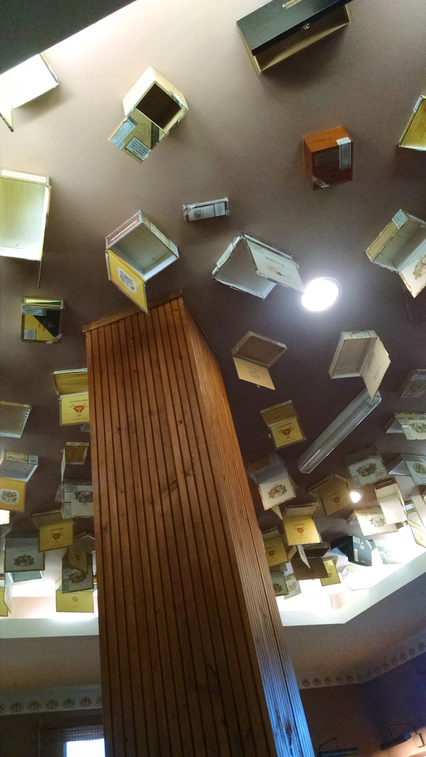 Cigar Bar Lounge Ceiling Decorated By EMPTY Cigar Boxes (3)