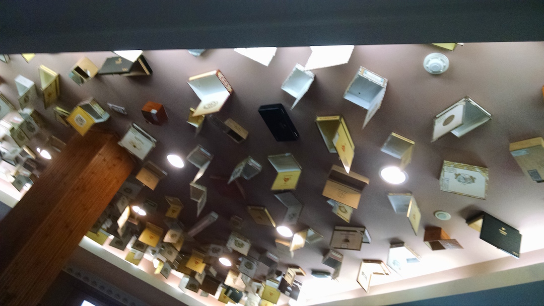 Cigar Bar Lounge Ceiling Decorated By EMPTY Cigar Boxes (5)