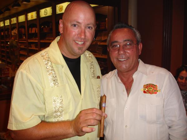 Don Pepin Garcia and myself with the Connecticut  Lancero that he rolled just for me, a true one of a kind cigar.