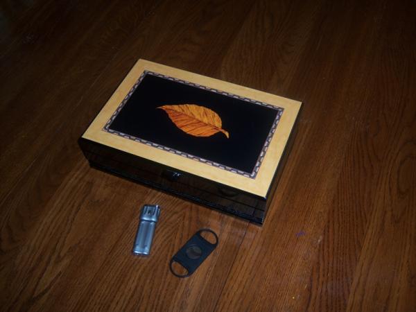 Here is my humidor with a leaf inlay.