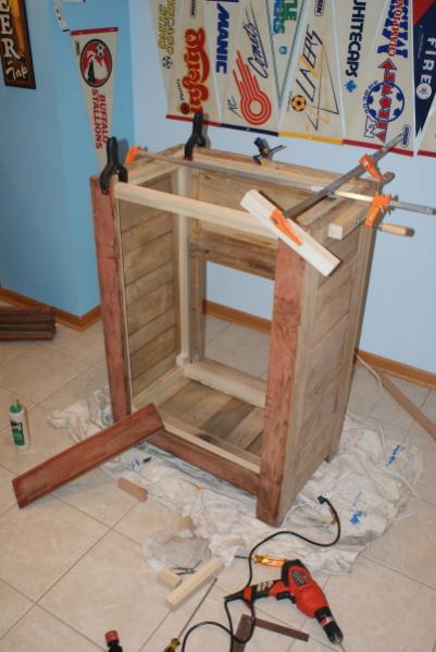 Icebox with back taken off.  Built a poplar frame for the inside to get the cabinet square.