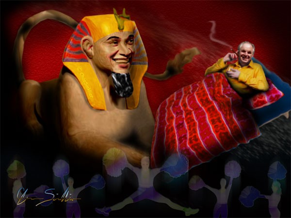 MahaRushie's Bad Dream - Date-Line USA - Radio talk-show host Rush Limbaugh announced that he was awakened at four o'clock in the morning by a dream of Barry Hussein Obama as a Sphinx and was unable to return to his slumbers... BHO later announced that he often dreams of Rush as well - I threw in the cheerleaders because I like 'em ~:0)