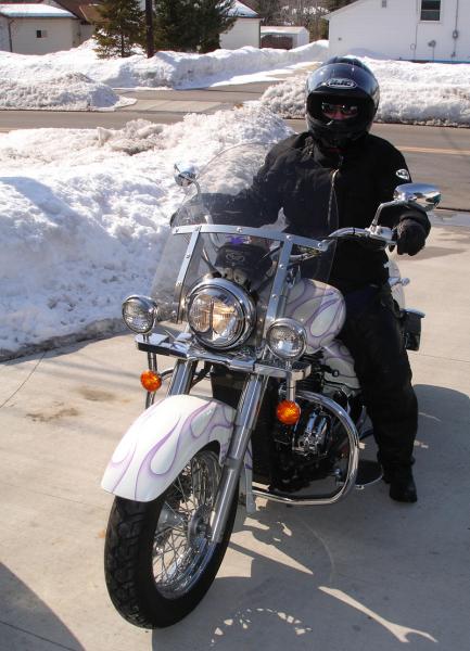 March 10th, 2008, still several feet of snow on the ground and Linda wants to go for a ride.  God I love that woman!