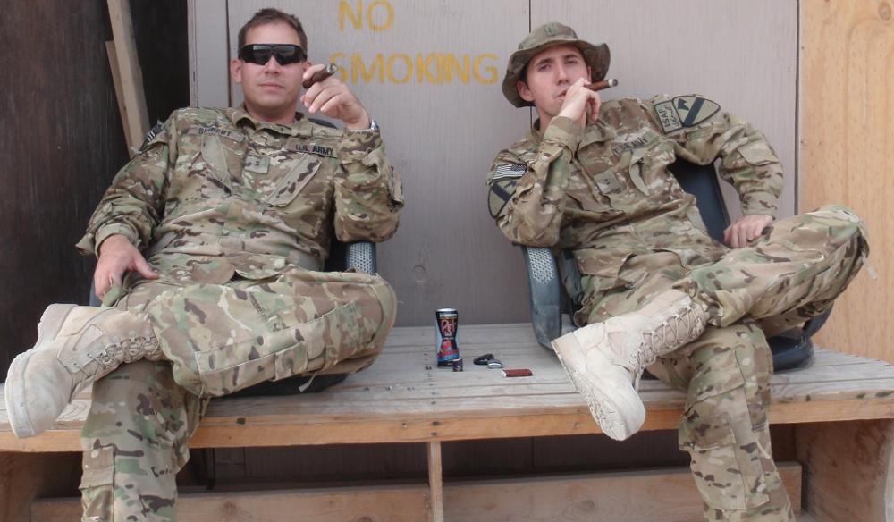 My buddy Josh (left) and myself (right) relaxing after a long night.