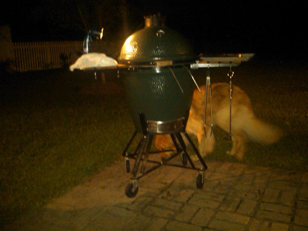 Night grill with NOLA cleaning up the droppings.