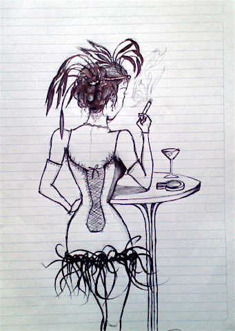 Sexy lady with a cigar and martini. Pen.
ORIGINAL