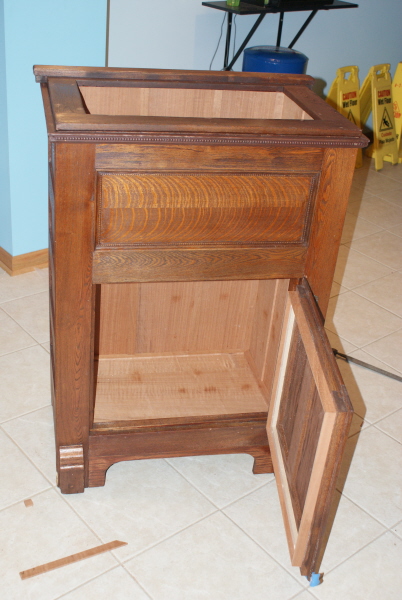 Spanish Cedar Lining.  Just like the top, the door has a frame on the inside of it.  This used to have zinc on it.  Maybe I should do somenting out of copper sheet?