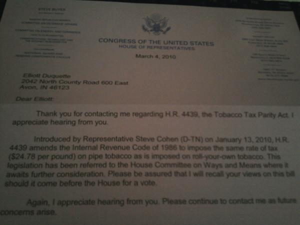 Tobacco Tax Letter