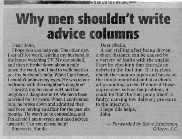 Why Men Shouldn't write advice columns