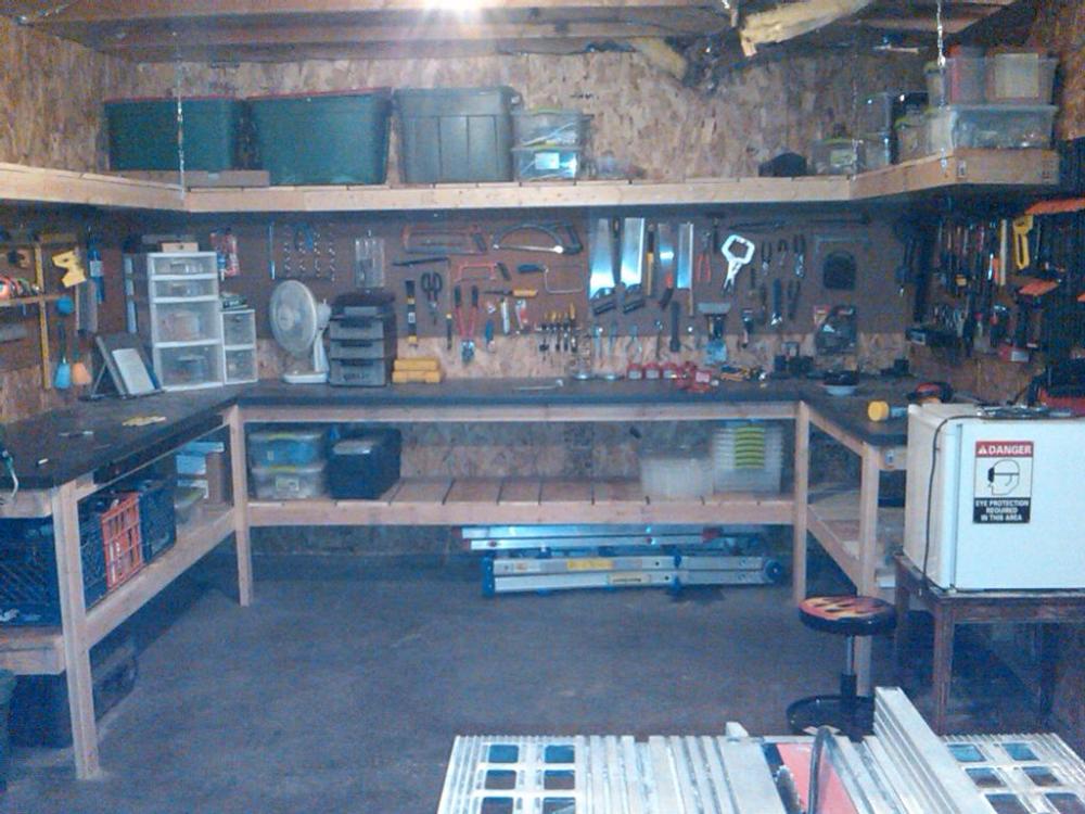 Workbench area. 22 linear feet of bench surface and pegboard. Storage awesomeness...